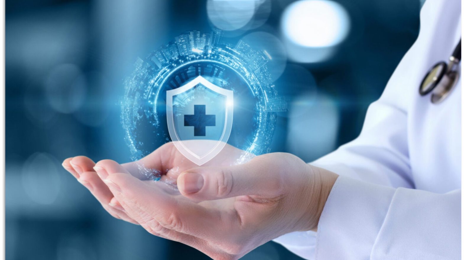 rounded cropped doctor protecting cross